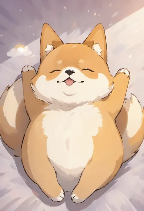 Shiba Inu, beautifully rendered in detail, from below,sleeping,