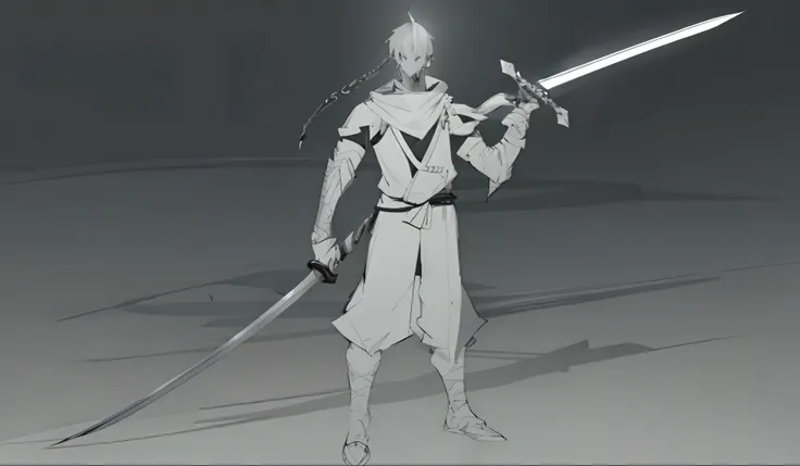 a drawing of a man with a sword in his hand, clean lineart, bold lineart, full body concept, sharp lineart, clean anime outlines, simple lineart, intense line art, outline sketch, detailed full body concept, full body character concept, concept character, ...