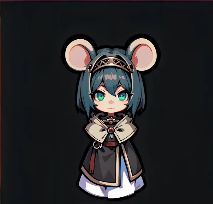 Close-up of cartoon mouse wearing hood, maplestory mouse, beautiful mouse - girl, cute chibi rat wizard, mouse, Anthropomorphic mouse, mouse head, an anthropomorphic rat, Mouse body, Rats in a Gothic studio, visual novel sprite, Anime Stylization, anthropo...