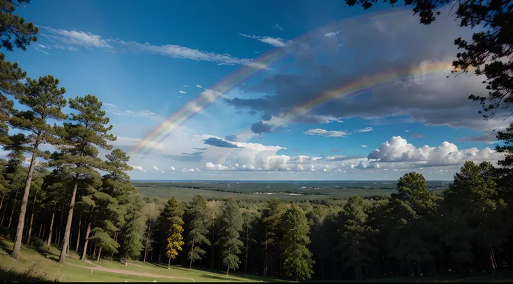 View of the rainbow blue sky and forest