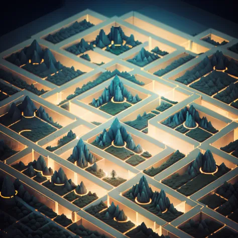 low-poly geometric maze, centered on the monument to humanity, together, they constitute an unparalleled miracle, a monument, a ...