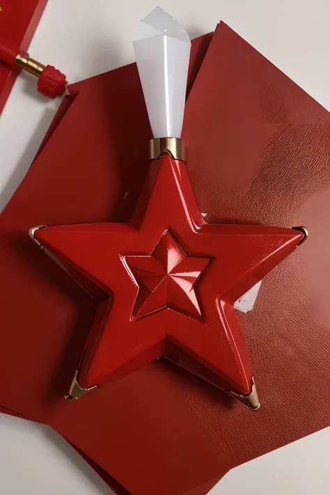 Red lighter with a five-pointed star，It has a red culture on it，Printed materials of the Chinese Communist Party，white backgrounid