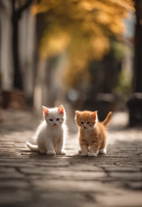 I have two little kittens, a cute little cat, cute kittens, Cutest, Incredibly cute, Adorable and cute, And cute and lovely. They are walking down the street with backpacks, Walking together, commute, Proudly walk down the street, And the cat is walking. T...