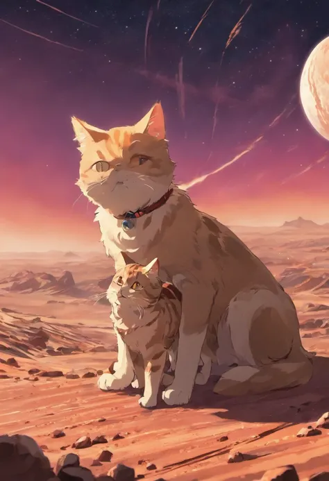 playing a cat with a dog on the mars planet