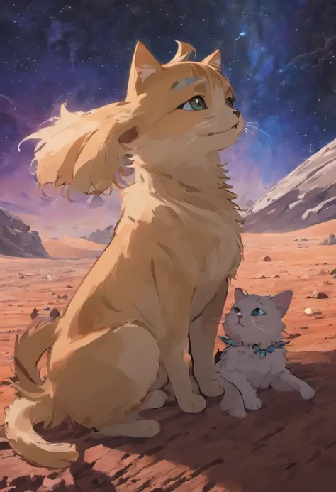 playing a cat with a dog on the mars planet