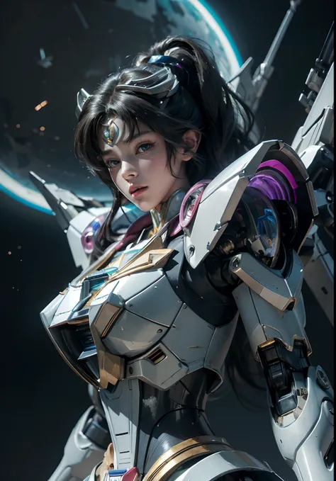 Textured skin, Super Detail, high details, High quality, Best Quality, hight resolution, 1080p, hard disk, Beautiful,(Gundam),(sailormoon),beautiful cyborg woman,Mecha Cyborg Girl,Battle Mode,Girl with a Mecha Body,She wears a futuristic Gundam mecha,Fulll...