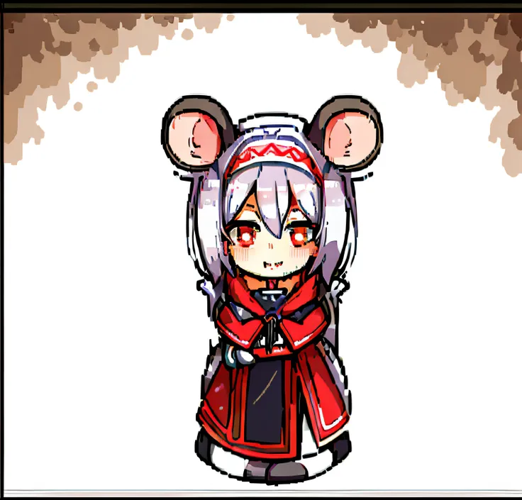 Close-up of cartoon mouse wearing hood, maplestory mouse, beautiful mouse - girl, cute chibi rat wizard, mouse, Anthropomorphic mouse, mouse head, an anthropomorphic rat, Mouse body, Rats in a Gothic studio, visual novel sprite, Anime Stylization, anthropo...