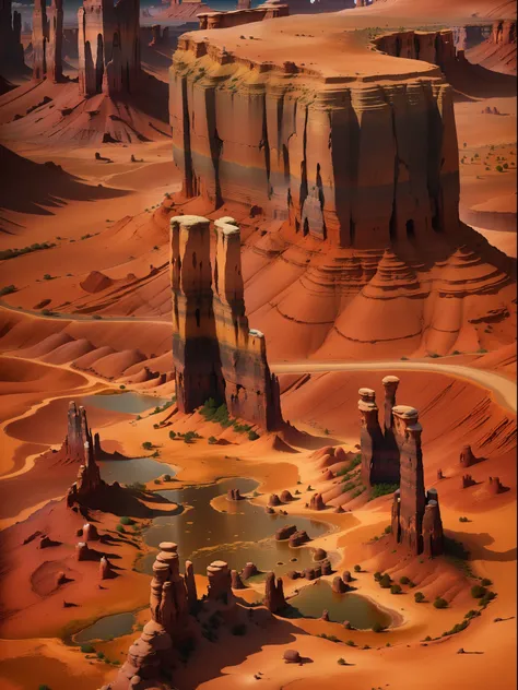 (best quality,4k,highres,masterpiece:1.2),artistic,natural scenery,stunning landscapes,photography,mysterious (Monument Valley, Tsé Bii Ndzisgaii),(gigantic sandstone formations, towering rocks),geometric