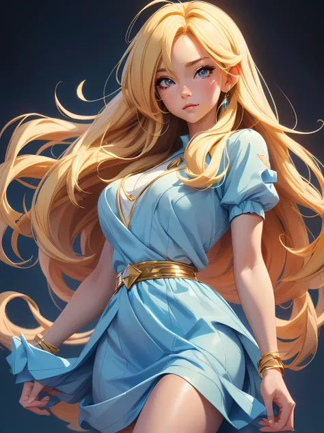 blond woman with long hair and blue dress posing for a picture, realistic anime artstyle, photorealistic anime girl render, smooth anime cg art, anime realism style, realistic artstyle, realistic young anime girl, gorgeous digital painting, realistic anime...