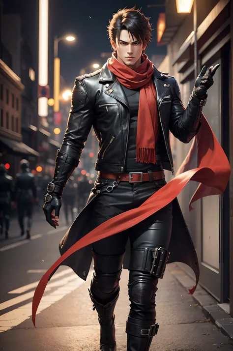 Anime - Style images of men in leather jackets and gloves, Its a character in Tekken..., Official Character Art, character from king of fighters, ( ( Character concept art ) ), Male anime characters, handsome anime pose, Main characters, Characters in figh...