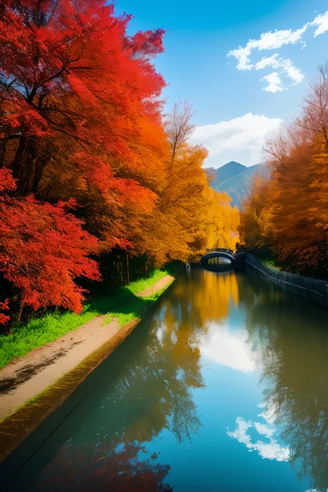 tmasterpiece，Ultimate quality，CG unity 8k wallpaper，Super delicate，Beautiful skies and clouds，Rich natural scenery，Autumn in Xinjiang，Lakes and rivers，Waterfall flying water，Aoyama is beautiful，Nowhere to be seen，Excellent view，A long-won photo contest，Bac...