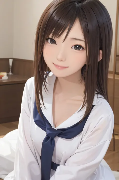 (Background white、White background、The background is all white)、17 age、brown haired、beautidful eyes、real looking skin、hi-school girl、a sailor suit、small tits、(8K、​masterpiece)、(reallistic、Photorealsitic)、top-quality、ighly detailed、The ultra-detailliert、Bea...