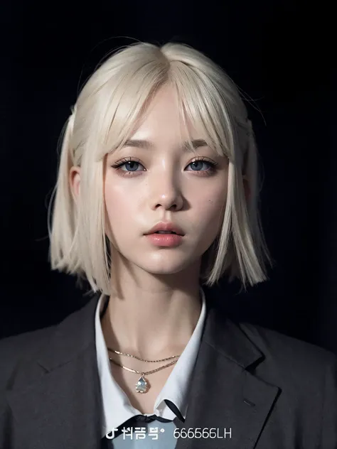 chica rubia de ojos azules y chaqueta de traje, Peinado blanco de corte hime, flequillo blanco, Chica con el pelo corto y blanco, cabello whitebangs cabello, cruel korean goth girl, Retrato de Jossi de Blackpink, con pelo corto con flequillo, Chica con el ...