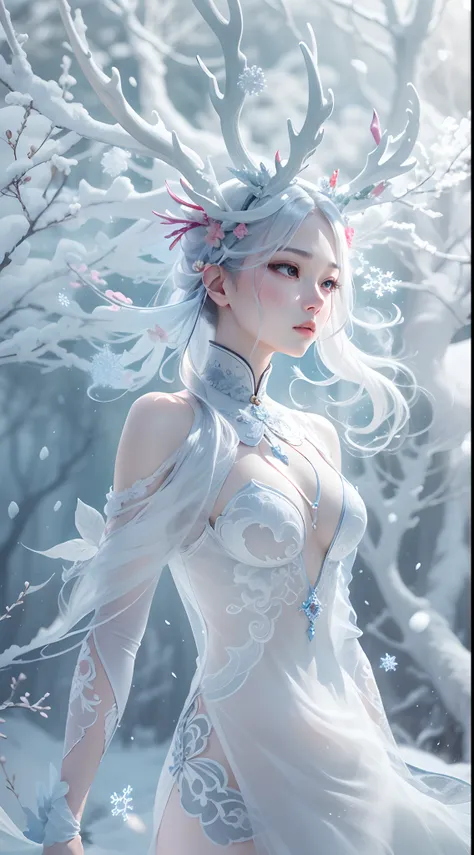 Ice and snow deer that come leisurely, The pure white body realizes the ice wonderland, Yan Jun changed the wind, Exhale white air in transparent air, Together with the ethereal trees, it forms a fantastic sight, High-quality CG paints a spectacular pictur...