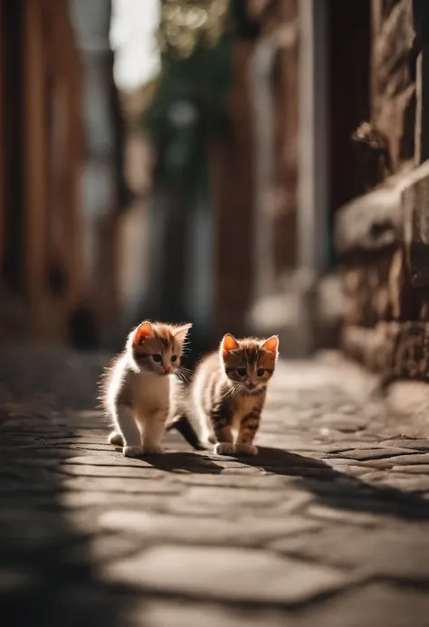 I have two little kittens, a cute little cat, cute kittens, Cutest, Incredibly cute, Adorable and cute, And cute and lovely. They are walking down the street with backpacks, Walking together, commute, Proudly walk down the street, And the cat is walking. T...