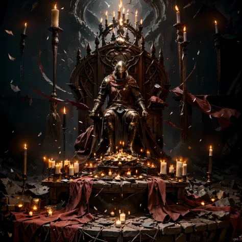 The Dark lord sits on a throne surrounded by candles, best of artstation, Artstation contest winner, dark souls concept art, dark souls art, by Yang J, darksouls concept art, dark souls concept art, guillem h. pongiluppi, dark souls art style, lord from he...