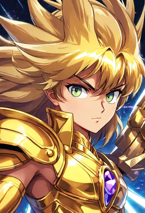 melhor quality, obra-prima, ultra-detalhado, ultra-high resolution CG unit wallpaper, best illustration, Um homem extremamente heroico, homem de 36 anos, espada nas costas, Cabelo loiro curto, loiro, (((com armadura de ouro incrivelmente detalhada no estil...