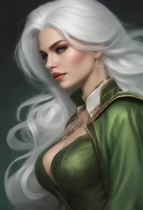 Lori huge breasts cleavage，White hair，Green clothes，adolable，energetic，Frontal sideways