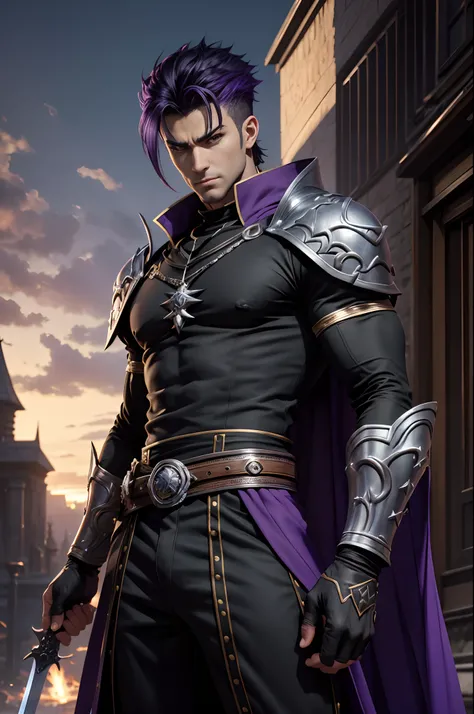 8K,Alafed Men, Black and purple exterior,Big sword armament,Super handsome,Purple and white mohawks,Bird-like eyes,Unreal Engine , joseph joestar, Trending in art stations, dio brando, highly detailed exquisite fanart, 3 d render character art 8 k, very de...