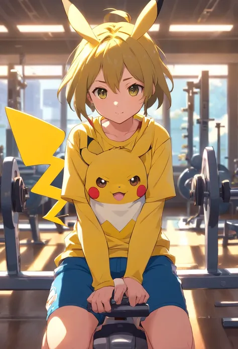 Pikachu jombie t-shirt working hard in the gym