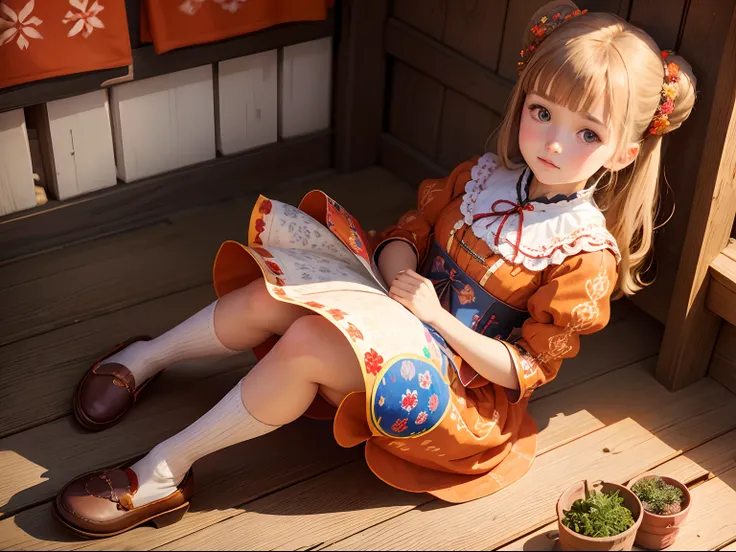 traditional dutch clothes,a girl wearing traditional dutch volendam clothes,detailed embroidery,typical dutch colors,windmill backdrop,vivid colors,portrait style,beautiful detailed dress,floral patterns,wooden shoes,masterpiece:1.2,realistic