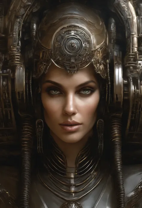 Female face, Female, Rugged young engineer with enhanced cybernetics,  Convoluted, Elegant, Highly detailed, Digital Painting, art  stations, Concept art, Smooth, Sharp Focus, Illustration, art by:H. R. Giger、by Greg Rutkowsky、Alfonse Mucha, Beautiful dram...