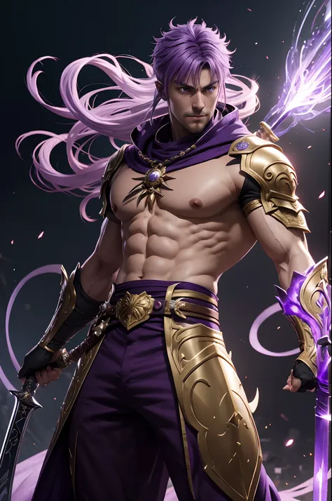 8K、Alafed Men、White and purple exterior,Golden decoration、Big sword armament、Super handsome、Purple and white mohawk cutting、Eyes glowing purple、unrealengine、Joseph Joestar、trending on artstationh、Diobrand、highly detailed exquisite fanart、3 d render charact...