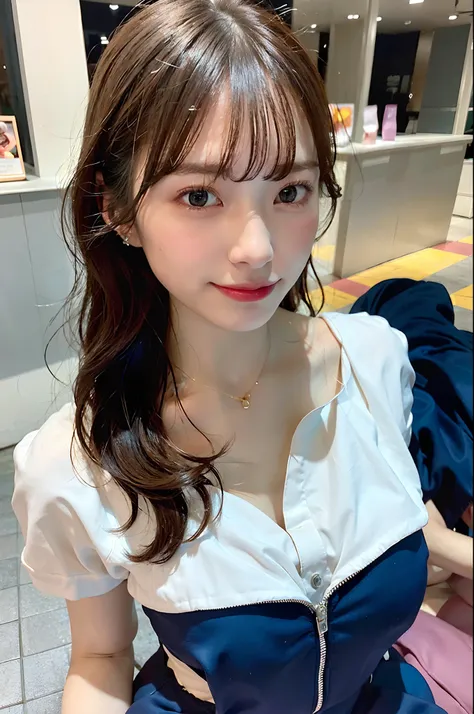 (top-quality、8K、32K、masuter piece、nffsw:1.2)、profile、(slim figure:1.2)、(s lips) 、colorful outfit、age19、Fluttering chest、tits out、Cleavage of、Emphasize、White shirt、Large breasts、二重まぶた、shinny skin、Realistic rays、mare、beauitful face、(Light smile:1.3)、crouchin...