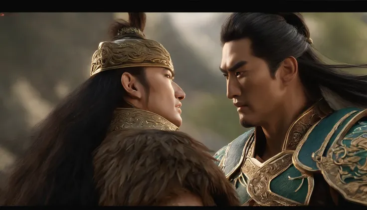 Zhao Yun vs. Guan Yu，Detailed pubic hair，vivid，Realistic，dyna，Character demeanor