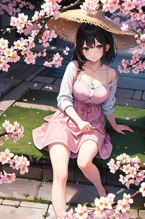 (Masterpiece), Best quality, high resolution, Highly detailed, Detailed background, Perfect lighting, En plein air, 1girll, cherry blossom in full bloom