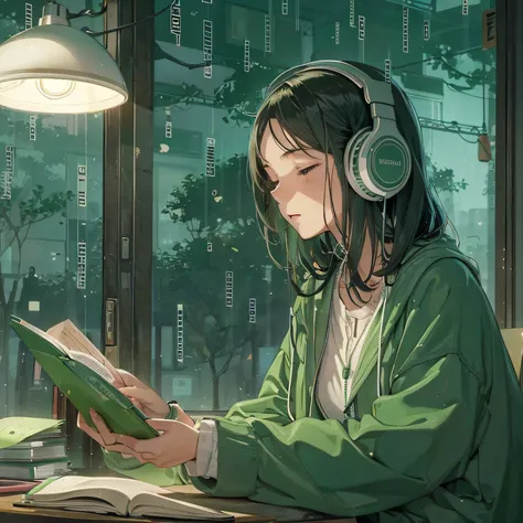 ((lo fi music for study: 1.3) +(japanese aesthetic: 1.1))e(auto-estudo:0.9),Minimalista, Ambiente, cores silenciadas,peaceful, Relaxed, aconchegante,calmo,ritmo lento,conducive for concentration,reconfortante, night time, livro aberto, coffee cup, desk lam...