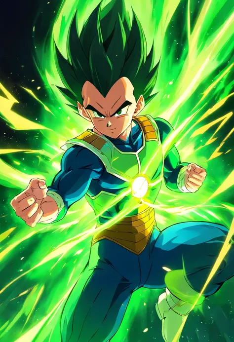 vegeta de dragon ball z super saiyan cabelo verde musculoso