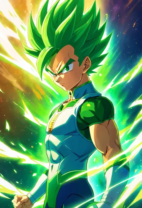 vegeta de dragon ball z super saiyan cabelo verde musculoso