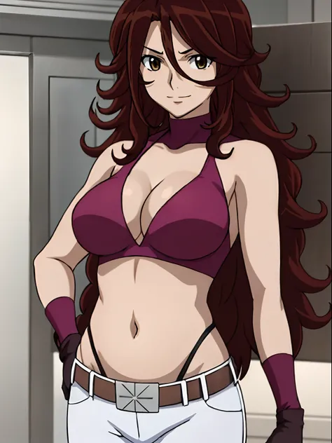 ((solo)), Best Quality, hires, curvy midsection, strong woman, female wrestler, smile, happy), upper body only, anime style: 1.8, anime drawing, ultra detailed face, ultra detailed body, 4k, Sumergai Lee Noriega, (standing), best quality, anime style, hire...