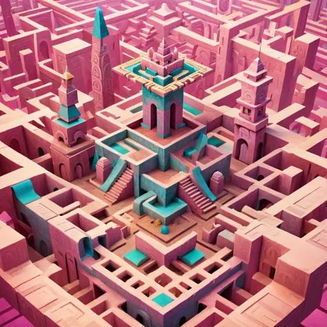 monument valley，labyrinth of magical castles，lost treasures，geometric space，unordered regular three-dimensional pattern，ancient ...