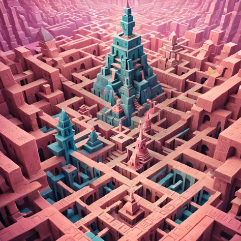 monument valley，labyrinth of magical castles，lost treasures，geometric space，unordered regular three-dimensional pattern，ancient ...