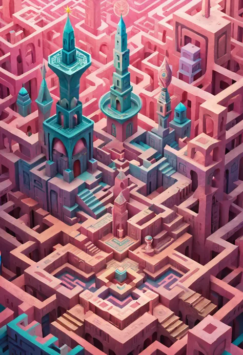 monument valley，labyrinth of magical castles，lost treasures，geometric space，unordered regular three-dimensional pattern，ancient ...