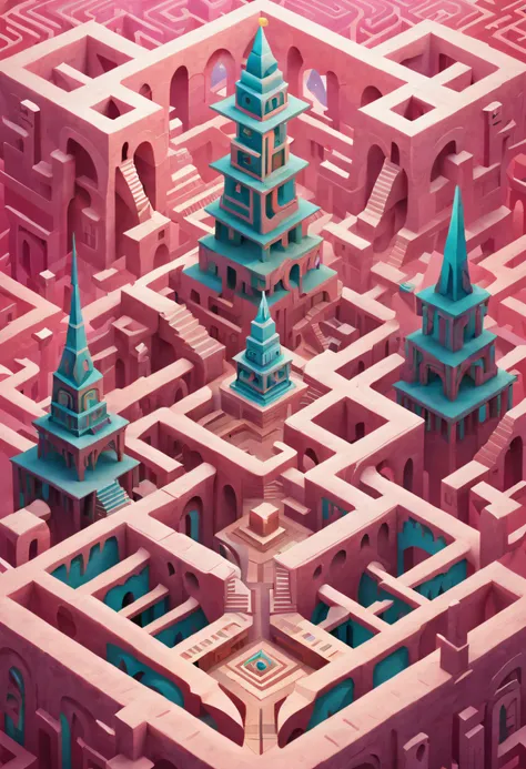 monument valley，labyrinth of magical castles，lost treasure，geometric space，unordered regular three-dimensional pattern，ancient t...