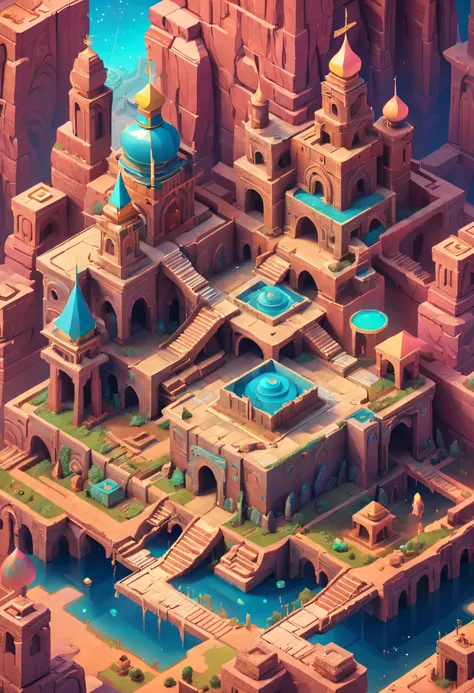 the princess searches for lost ancient treasures in monument valley，monument valley is a futuristic castle in the medieval style...