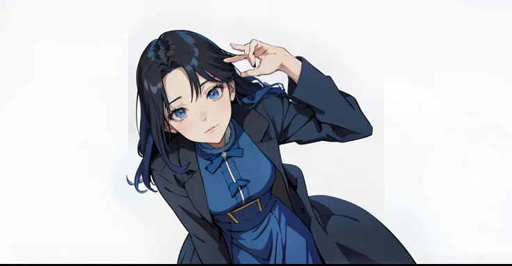 anime girl in a blue dress and coat posing for a picture, anime style character, in an anime style, made with anime painter studio, female protagonist 👀 :8, anime moe artstyle, marin kitagawa fanart, dramatic smirk pose, female anime character, flat anime ...