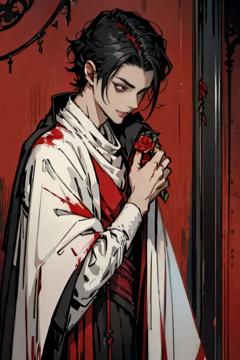 Young Vampire Pale Black Hair Red Eyes Fragile Blood