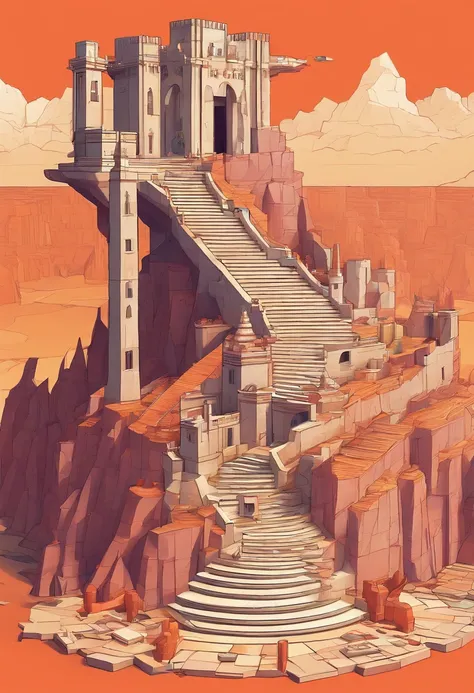 （Angry Ida：1.3），monument valley。Ida shreds the crow，stairs from hell to heaven, Isometric art, small steps leading down, Inspired by M. c. Escher, Inspired by M.c. Escher, isometric game, Inspired by MC Escher, Step onto the tower, stairways