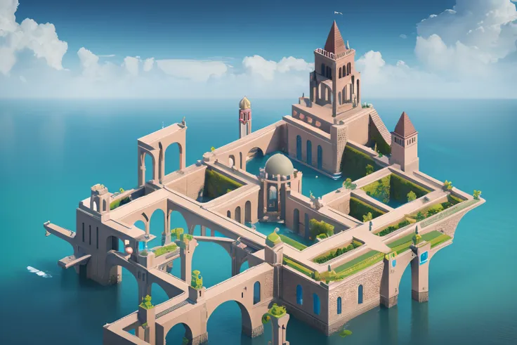 the princess searches for missing treasure in monument valley，monument valley is a futuristic castle in the medieval style，there...