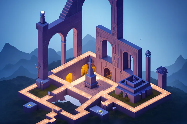 white crow princess searches for missing ancient crow ai in monument valley，monument valley is a futuristic castle in the mediev...