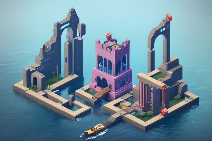 Transparent castle close-up，There is treasure on it, There are a lot of stairs and mechanisms inside，Intricate staircase，Sparkling treasure，A castle built with blocks，isometric view of a wizard tower, isometric palace, cyberpunk castle, Isometric 3D fantas...