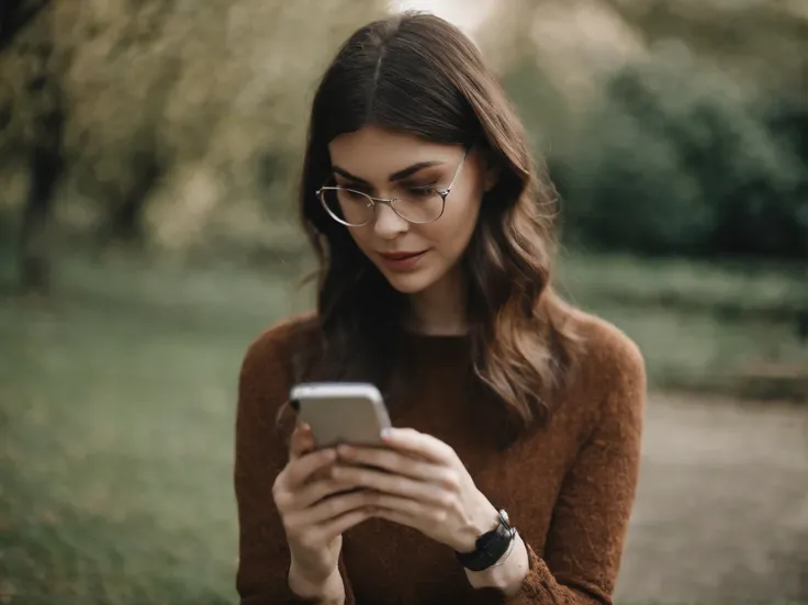 2 подросткa, Brown and short hair, Emo style in clothing, Phone in the right hand, Lace with beans in the left hand, Has glasses, in park