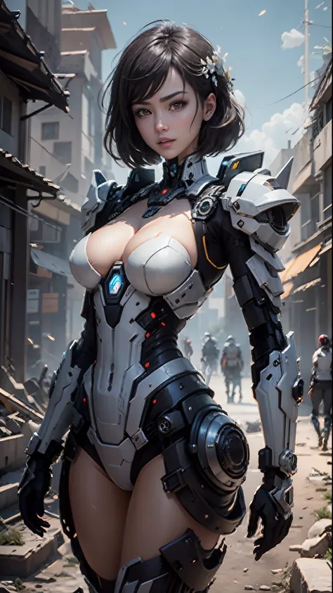 ((nsfw, Melhor qualidade)), ((nsfw, obra-prima)), (altamente detalhado: 1.3), nsfw 3D, Shitu-mecha, Beautiful cyberpunk women with their mecha in the ruins of the city of a lost war, tecnologia antiga, HDR (High Dynamic Range), Ray Tracing, NVIDIA RTX, Sup...