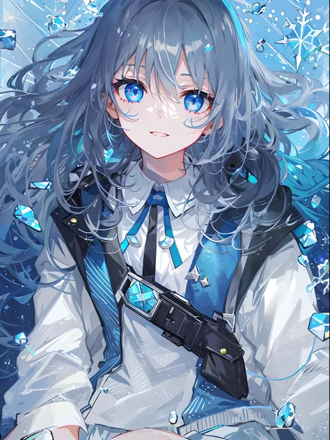 ((top-quality)), ((​masterpiece)), ((ultra-detailliert)), (Extremely delicate and beautiful), girl with, 独奏, cold attitude,((Black jacket)),She is very(relax)with  the(Settled down)Looks,A dark-haired, depth of fields,Evil smile,Bubble, under the water, Ai...