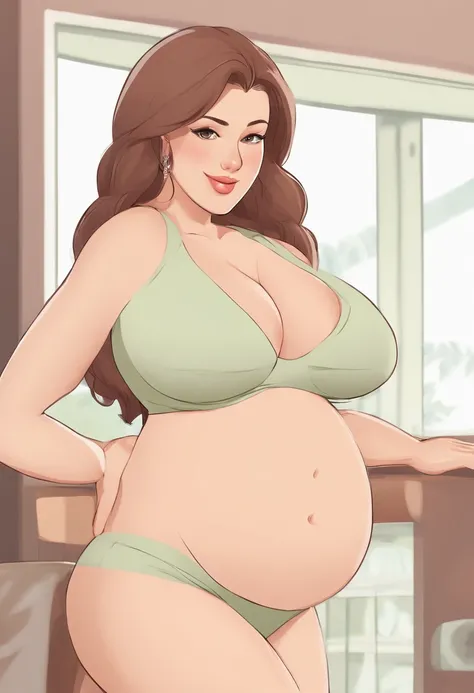 a cartoon picture of a woman with a huge belly, she has a jiggly fat round belly, pregnant belly, her belly is fat and round, big belly, big stomach, bouncy belly, thicc, pregnant, oppai proportions, big cheeks!, belly exposed, big breasts!!, big breasts!,...