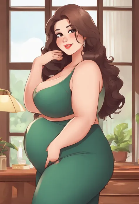 a cartoon picture of a woman with a huge belly, she has a jiggly fat round belly, pregnant belly, her belly is fat and round, big belly, big stomach, bouncy belly, thicc, pregnant, oppai proportions, big cheeks!, belly exposed, big breasts!!, big breasts!,...